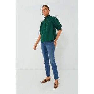 NWT Tuckernuck Pomander Place Selena Blouse Hunter Green Size XS Preppy